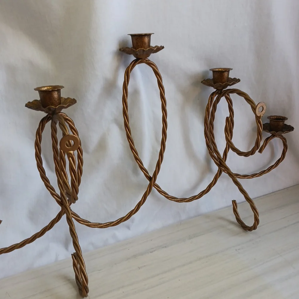 Vantage Hollywood Regency Brass 5 Tier Wall Candelabra